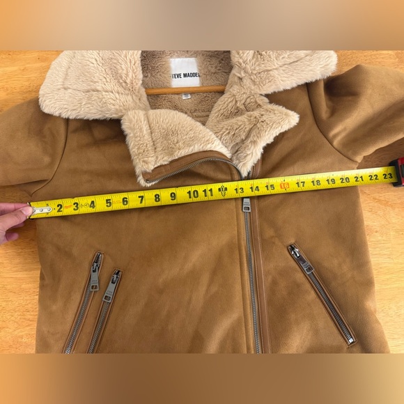 Steve Madden Women’s Faux Shearling Fur Bomber Jacket In Cognac Size Small - Picture 12 of 12